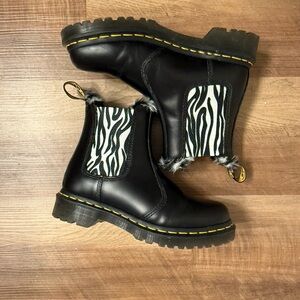 DR MARTENS Black Leather Boots with Zebra Print
